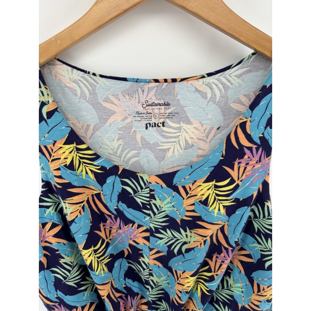 Pact Organic Cotton Tie Front Tank Dress Sz S Tropical Resortwear Momcore Chic - Picture 3 of 8